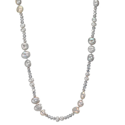 Collar Acero inoxidable Cristal Gris Perla cultivada de agua dulce Gris 90 cm
