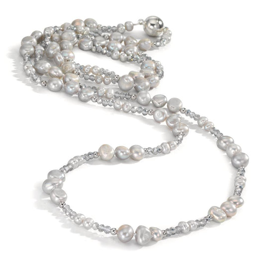 Collar Acero inoxidable Cristal Gris Perla cultivada de agua dulce Gris 90 cm