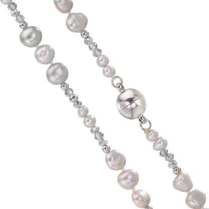 Collar Acero inoxidable Cristal Gris Perla cultivada de agua dulce Gris 90 cm