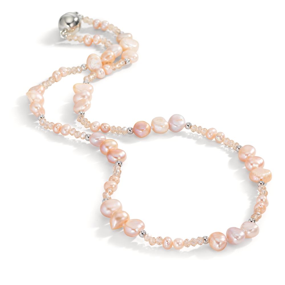 Collar Acero inoxidable Cristal rosa Perla cultivada de agua dulce rosa 45 cm