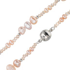 Collar Acero inoxidable Cristal rosa Perla cultivada de agua dulce rosa 45 cm
