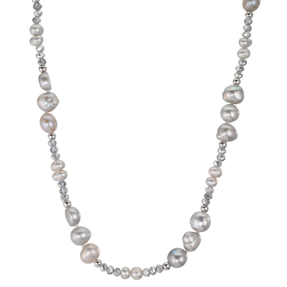 Collar Acero inoxidable Cristal plata Perla cultivada de agua dulce plata 46 cm