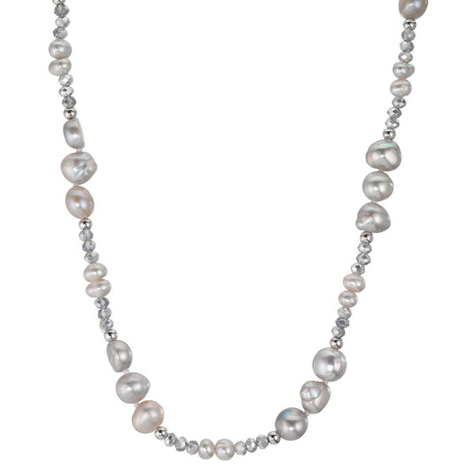 Collar Acero inoxidable Cristal plata Perla cultivada de agua dulce plata 46 cm