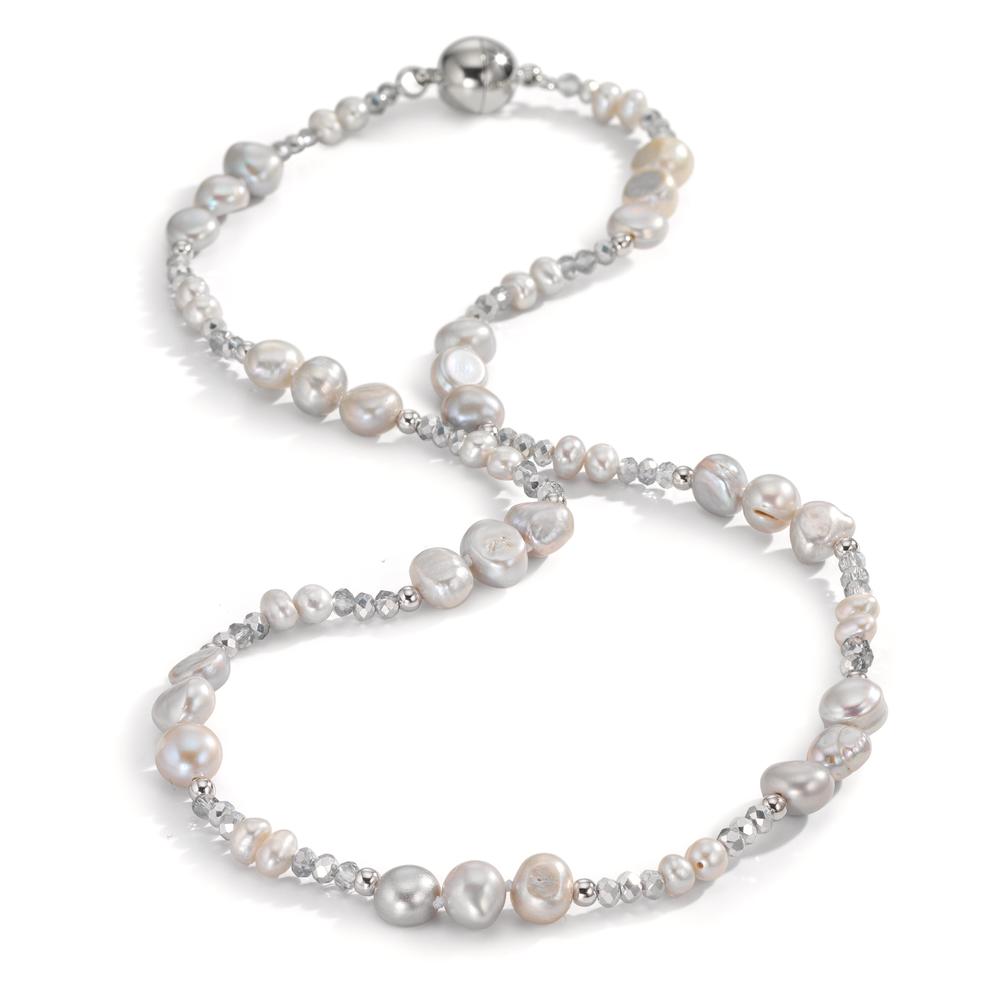 Collar Acero inoxidable Cristal plata Perla cultivada de agua dulce plata 46 cm