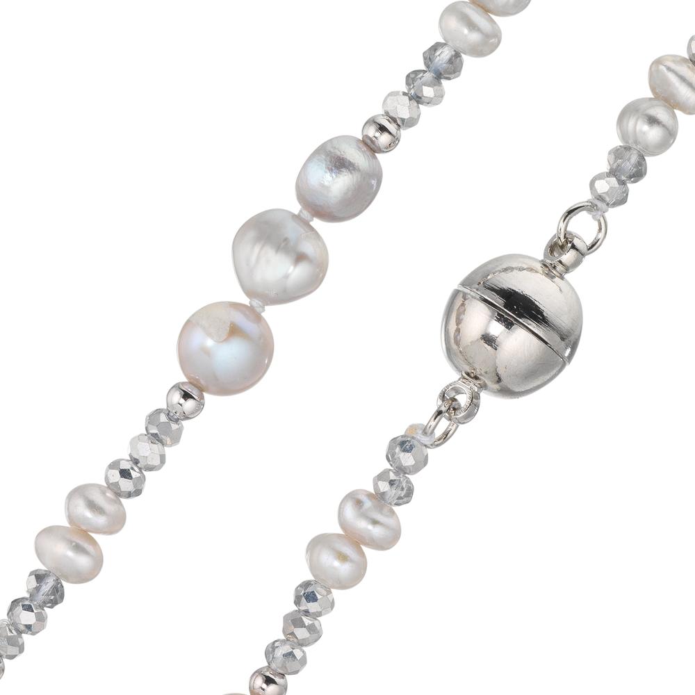 Collar Acero inoxidable Cristal plata Perla cultivada de agua dulce plata 46 cm