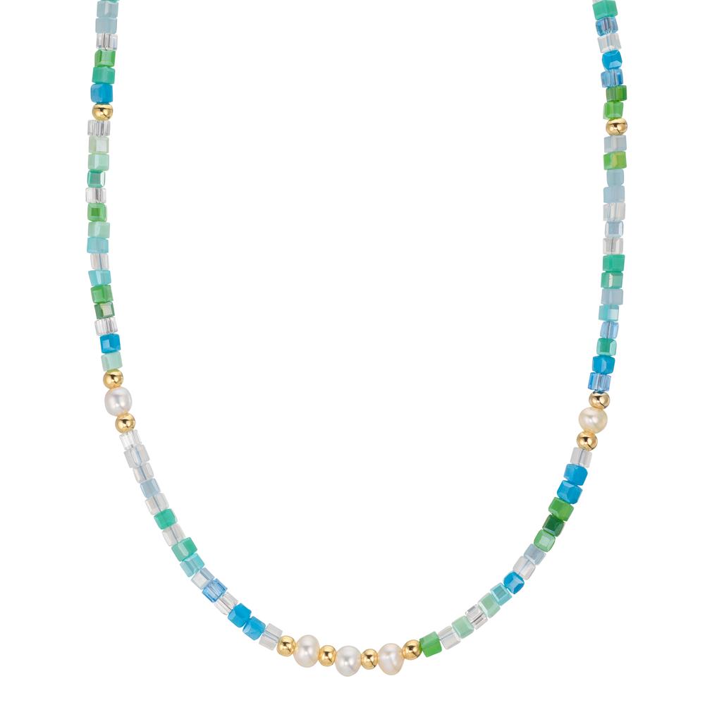 Collar Acero inoxidable Cristal Amarillo Recubierto de IP Perla cultivada de agua dulce, 5 Perlas, 4.5 mm 43 cm