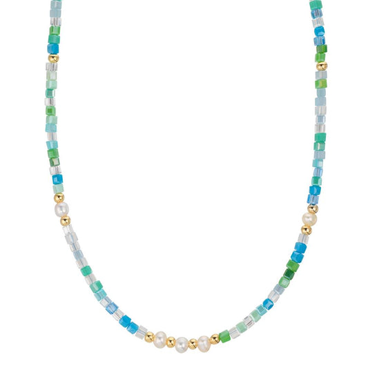 Collar Acero inoxidable Cristal Amarillo Recubierto de IP Perla cultivada de agua dulce, 5 Perlas, 4.5 mm 43 cm