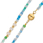 Collar Acero inoxidable Cristal Amarillo Recubierto de IP Perla cultivada de agua dulce, 5 Perlas, 4.5 mm 43 cm
