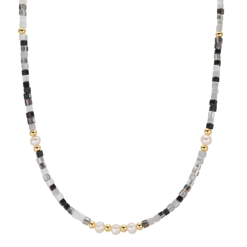 Collar Acero inoxidable Cristal Amarillo Recubierto de IP Perla cultivada de agua dulce, 5 Perlas, 4.5 mm 43 cm
