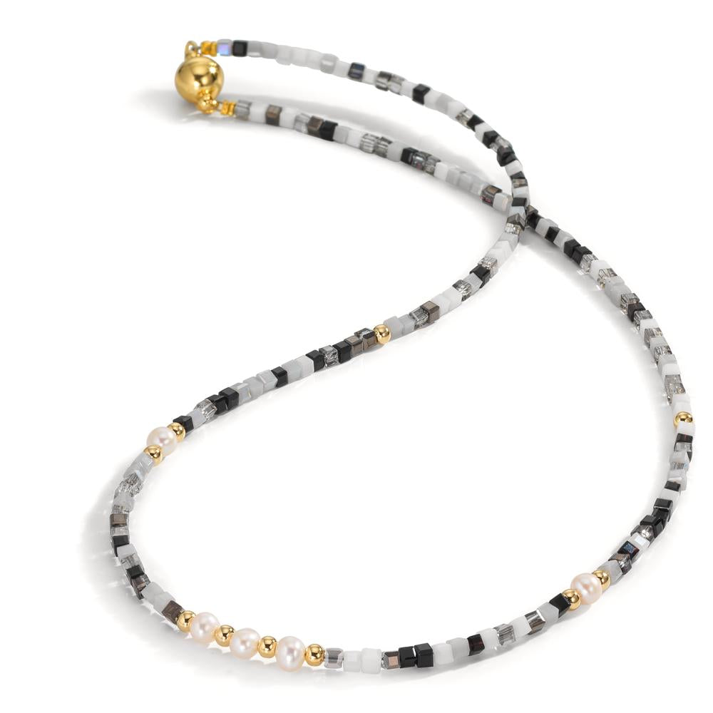 Collar Acero inoxidable Cristal Amarillo Recubierto de IP Perla cultivada de agua dulce, 5 Perlas, 4.5 mm 43 cm