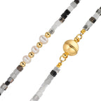 Collar Acero inoxidable Cristal Amarillo Recubierto de IP Perla cultivada de agua dulce, 5 Perlas, 4.5 mm 43 cm