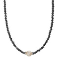 Collar Acero inoxidable Cristal negro Perla cultivada de agua dulce 6.5-7 mm 43 cm