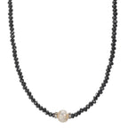 Collar Acero inoxidable Cristal negro Perla cultivada de agua dulce 6.5-7 mm 43 cm