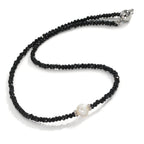 Collar Acero inoxidable Cristal negro Perla cultivada de agua dulce 6.5-7 mm 43 cm