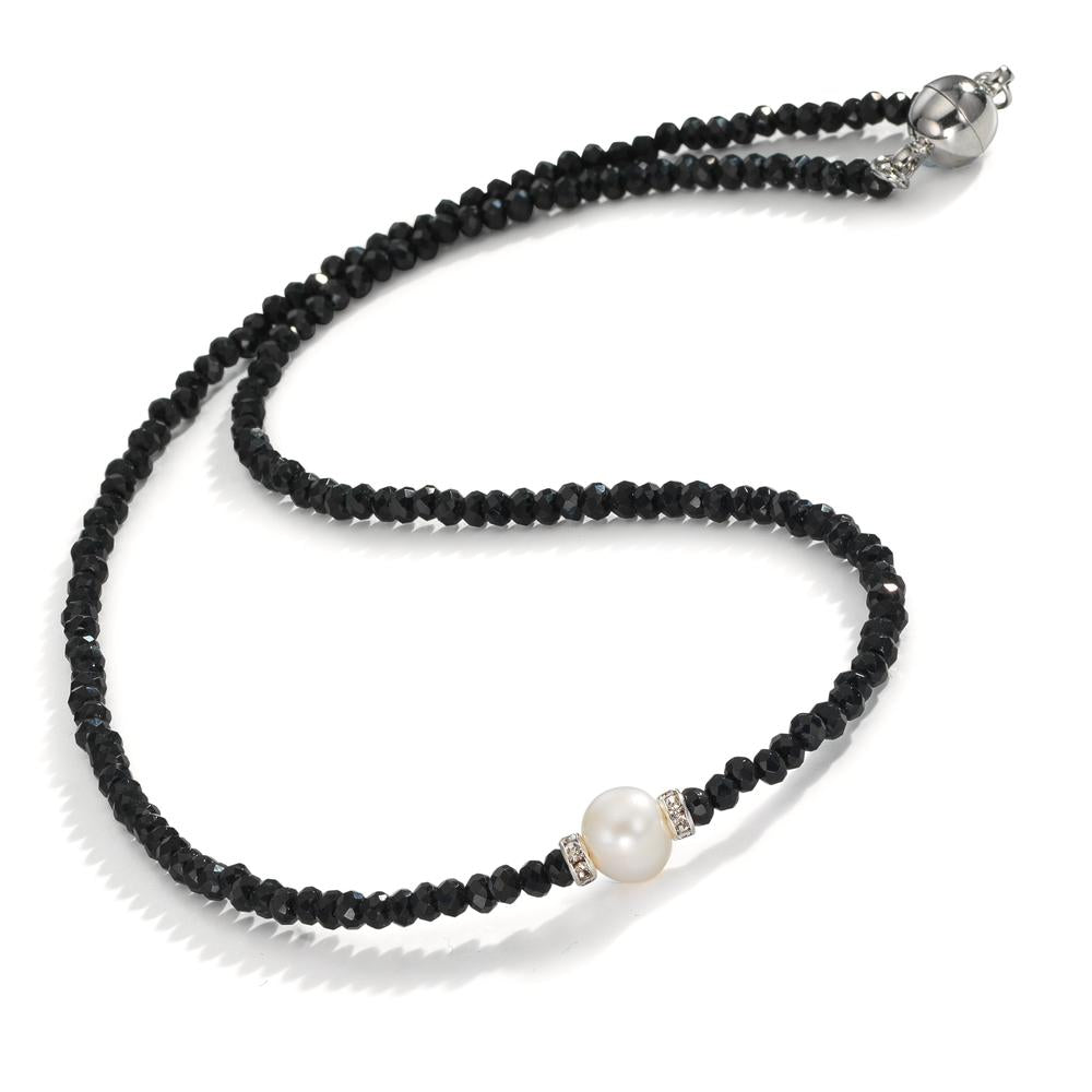 Collar Acero inoxidable Cristal negro Perla cultivada de agua dulce 6.5-7 mm 43 cm