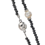 Collar Acero inoxidable Cristal negro Perla cultivada de agua dulce 6.5-7 mm 43 cm