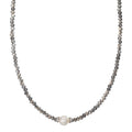 Collar Acero inoxidable Cristal Gris Perla cultivada de agua dulce 6.5-7 mm 43 cm