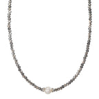 Collar Acero inoxidable Cristal Gris Perla cultivada de agua dulce 6.5-7 mm 43 cm