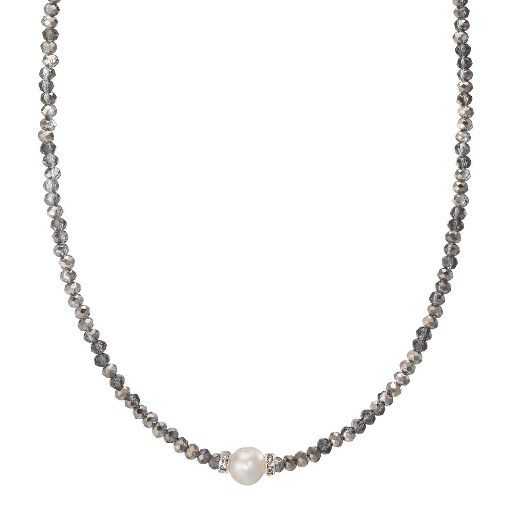 Collar Acero inoxidable Cristal Gris Perla cultivada de agua dulce 6.5-7 mm 43 cm