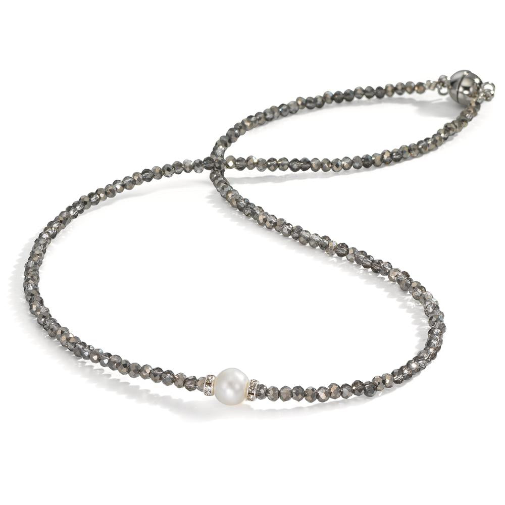 Collar Acero inoxidable Cristal Gris Perla cultivada de agua dulce 6.5-7 mm 43 cm