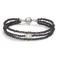 Pulsera Acero inoxidable Cristal negro Perla cultivada de agua dulce 7-7.5 mm