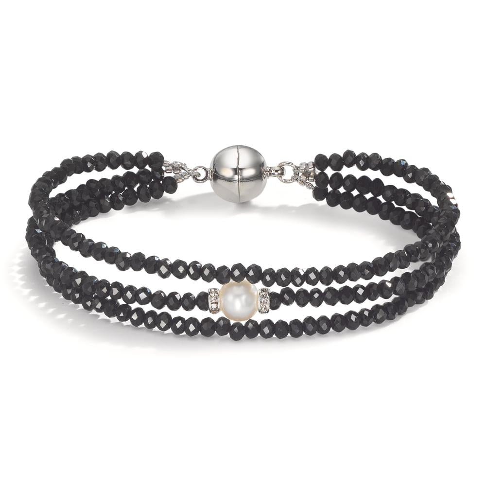 Pulsera Acero inoxidable Cristal negro Perla cultivada de agua dulce 7-7.5 mm