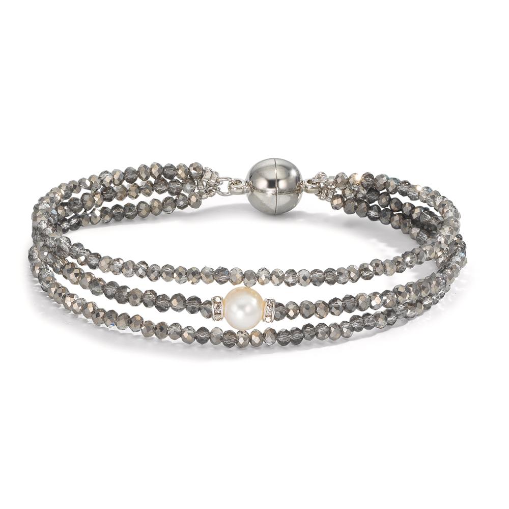 Pulsera Acero inoxidable Cristal Gris Perla cultivada de agua dulce 7-7.5 mm
