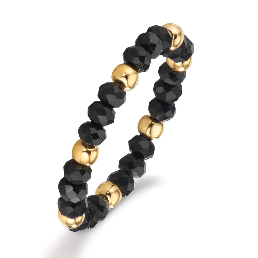 Anillo de dedo Acero inoxidable Cristal negro, 3 mm Amarillo Recubierto de IP