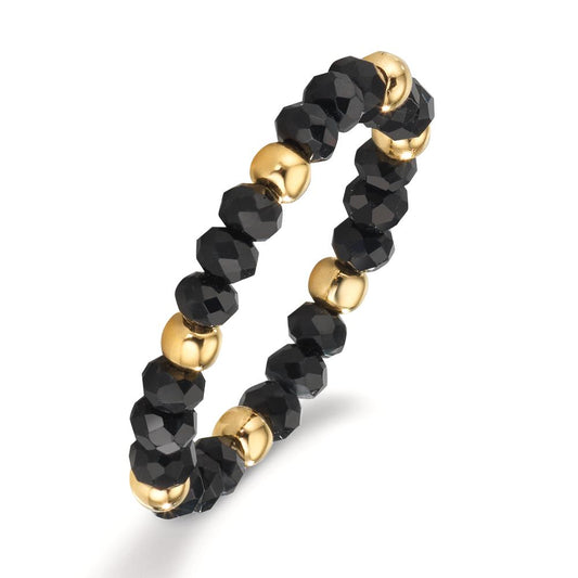 Anillo de dedo Acero inoxidable Cristal negro, 3 mm Amarillo Recubierto de IP