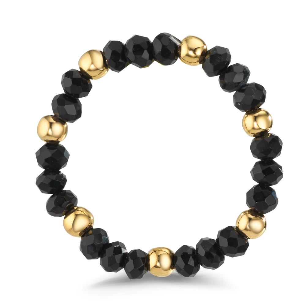 Anillo de dedo Acero inoxidable Cristal negro, 3 mm Amarillo Recubierto de IP