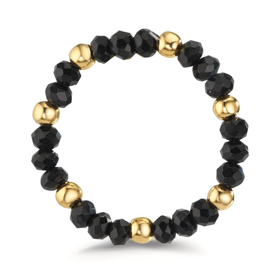 Anillo de dedo Acero inoxidable Cristal negro, 3 mm Amarillo Recubierto de IP