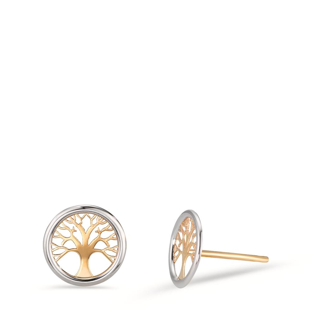 Pendientes Oro amarillo de 585/14 kt. Bicolor árbol de la vida Ø8 mm