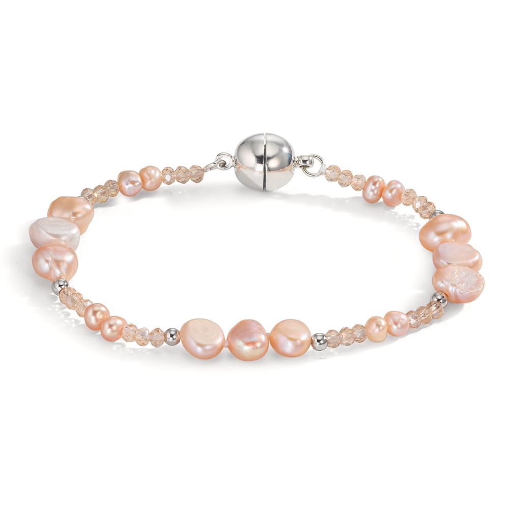 Pulsera Acero inoxidable Cristal rosa Perla cultivada de agua dulce rosa 18 cm