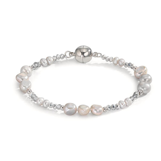 Pulsera Acero inoxidable Cristal Gris Perla cultivada de agua dulce Gris 18 cm
