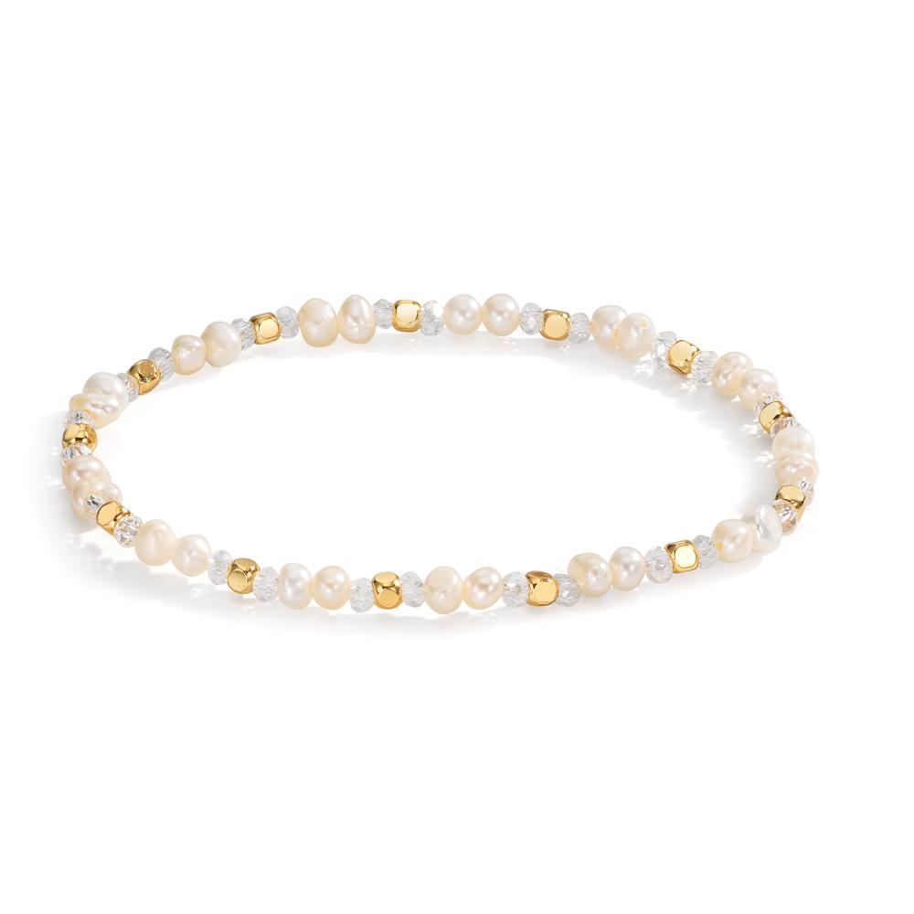Pulsera Acero inoxidable Cristal blanco Amarillo Recubierto de IP Perla cultivada de agua dulce 16 cm