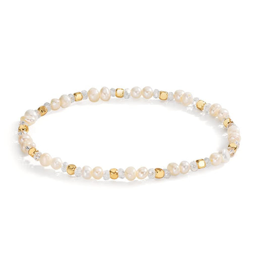 Pulsera Acero inoxidable Cristal blanco Amarillo Recubierto de IP Perla cultivada de agua dulce 16 cm