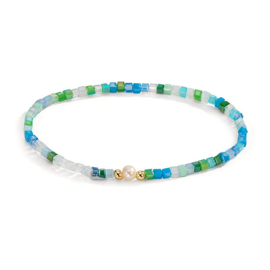 Pulsera Acero inoxidable Cristal Amarillo Recubierto de IP Perla cultivada de agua dulce 4-4.5 mm 17 cm