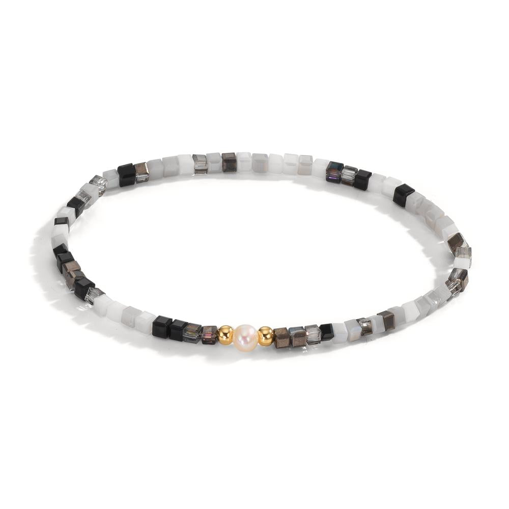 Pulsera Acero inoxidable Cristal Amarillo Recubierto de IP Perla cultivada de agua dulce 4-4.5 mm 17 cm