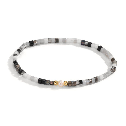 Pulsera Acero inoxidable Cristal Amarillo Recubierto de IP Perla cultivada de agua dulce 4-4.5 mm 17 cm