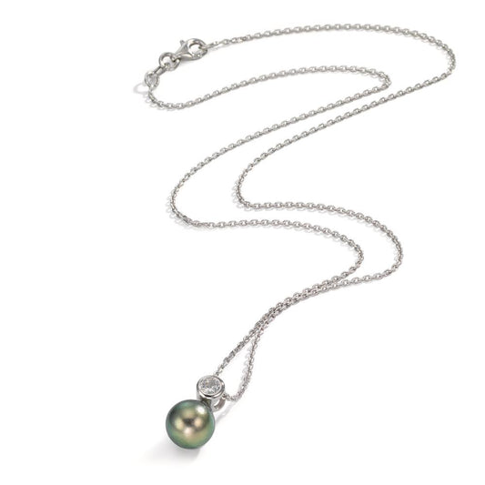 Collar Plata Circonita Rodio plateado Perla de Tahití 8-9 mm 45 cm