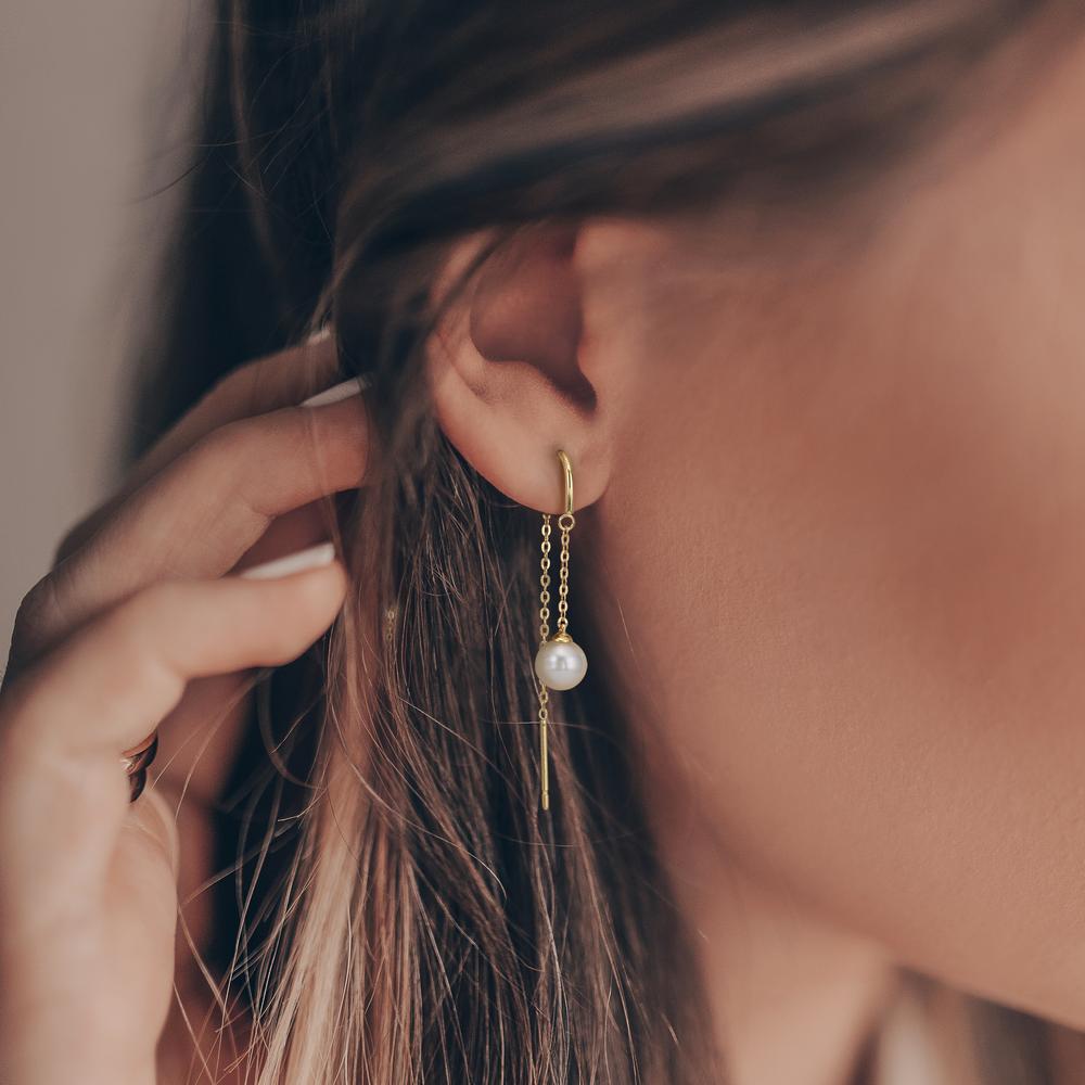 Aretes Oro amarillo de 375/9K Perla cultivada de agua dulce, 2 Perlas 5-5.5 mm