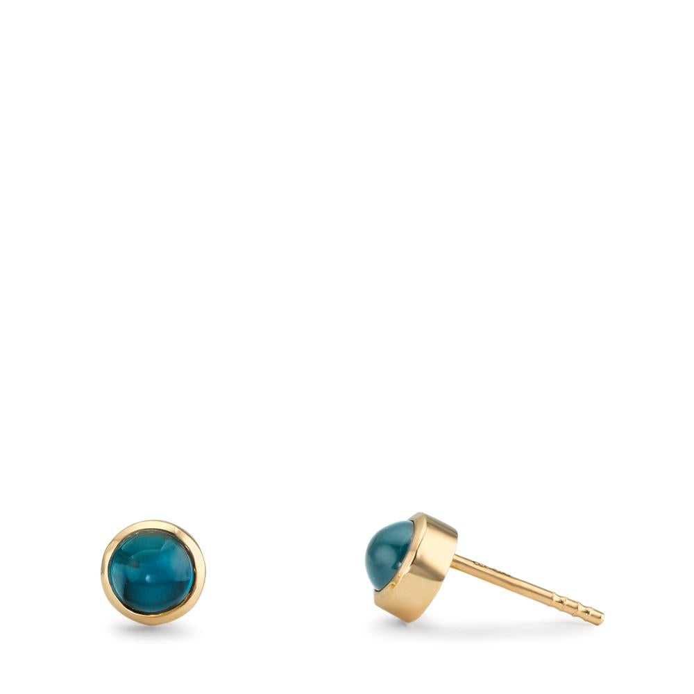 Pendientes Oro amarillo de 375/9K Topacio azul de Londres 2 piedras Ø5 mm