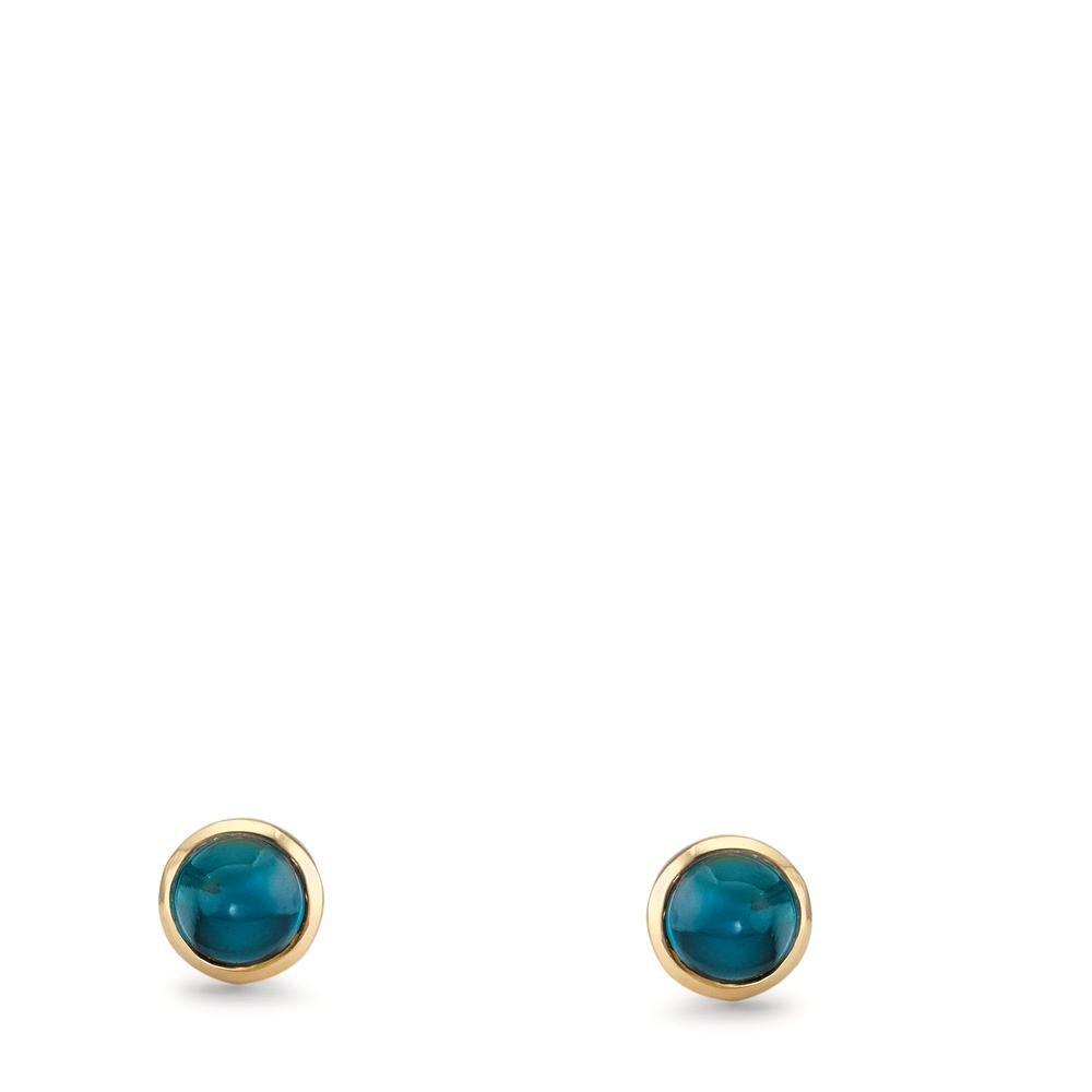Pendientes Oro amarillo de 375/9K Topacio azul de Londres 2 piedras Ø5 mm
