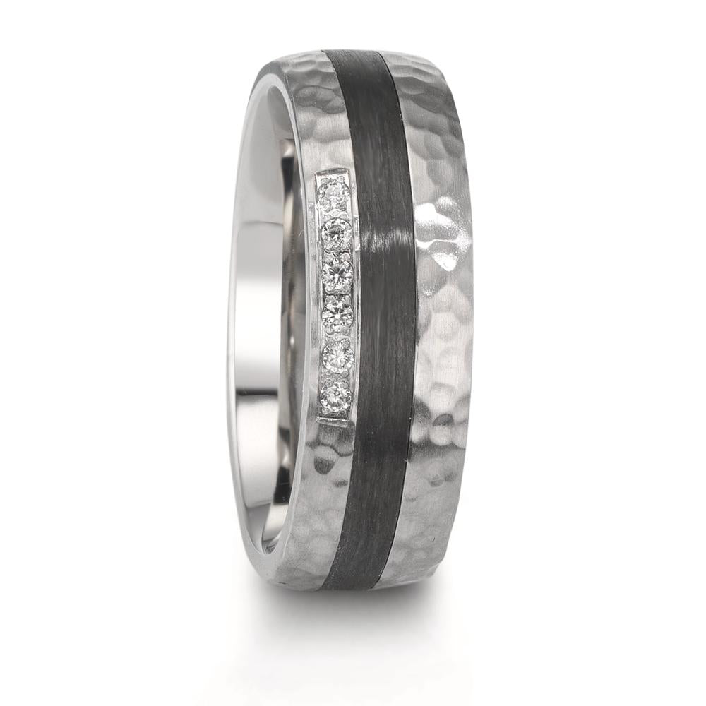 Anillo de pareja Acero inoxidable, Carbón Circonita blanco, 6 piedras
