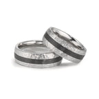 Anillo de pareja Acero inoxidable, Carbón Circonita blanco, 6 piedras
