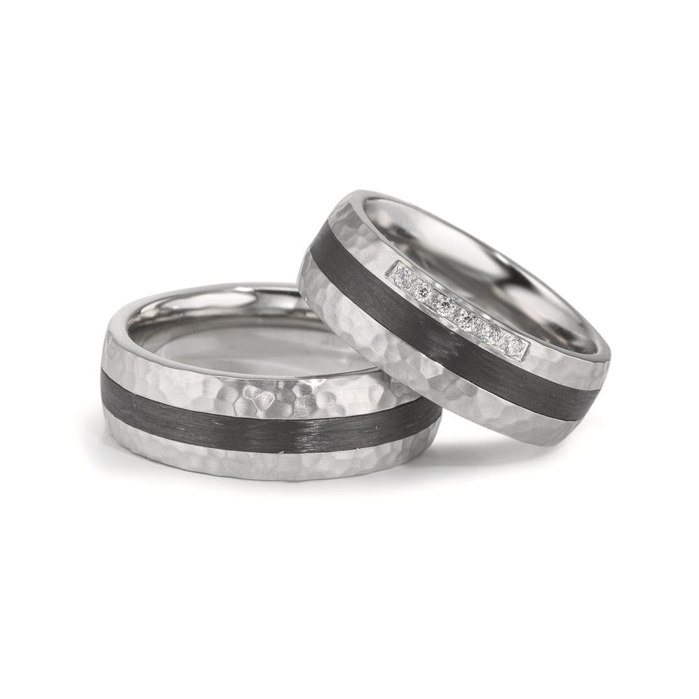 Anillo de pareja Acero inoxidable, Carbón Circonita blanco, 6 piedras