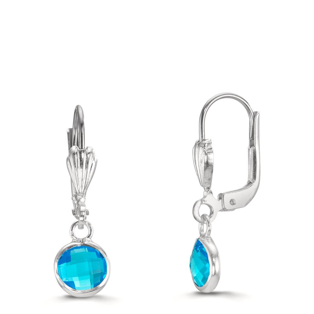 Pendientes Anti alergico Cristal azul, 2 piedras, 6 mm