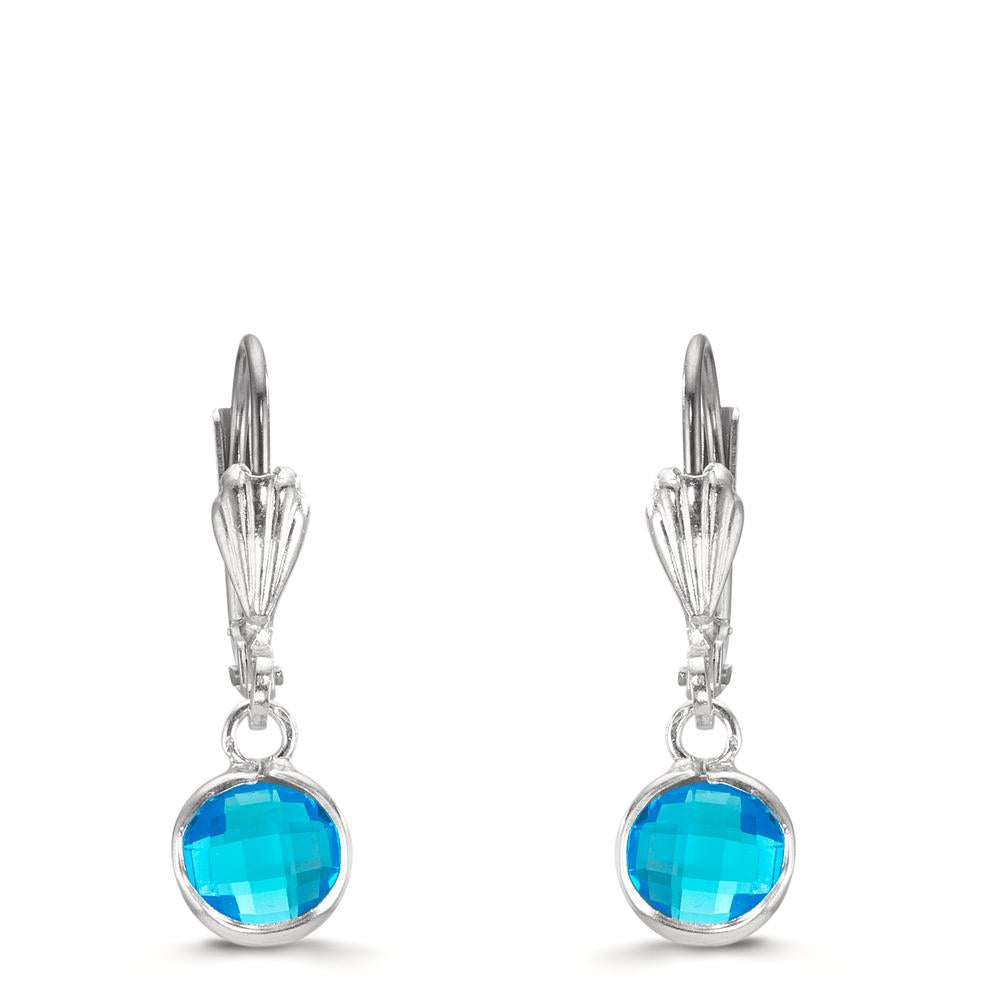 Pendientes Anti alergico Cristal azul, 2 piedras, 6 mm