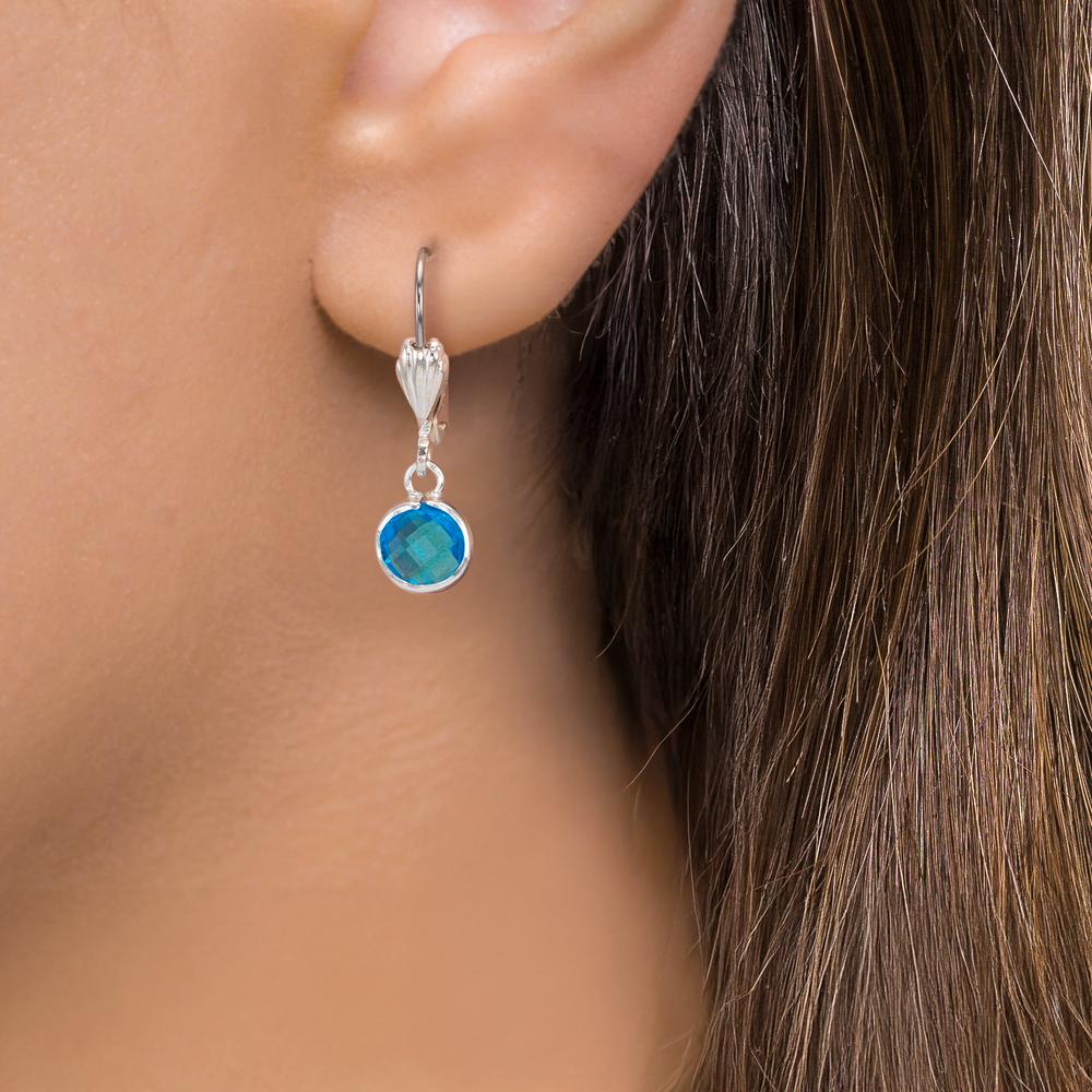 Pendientes Anti alergico Cristal azul, 2 piedras, 6 mm