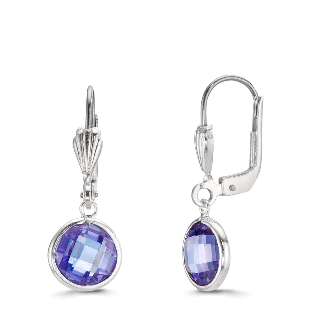 Pendientes Anti alergico Circonita Violeta, 2 piedras, 8 mm